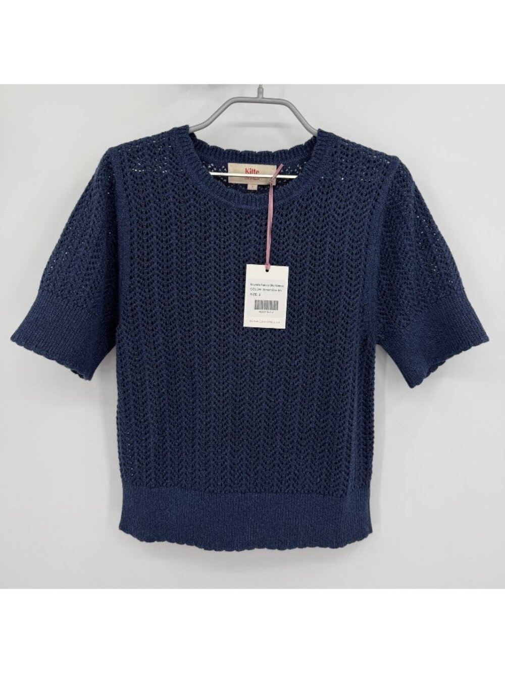 Kilte Collection Nicci Tee in Navy Crochet Knit Cotton-Cashmere 2/M $215